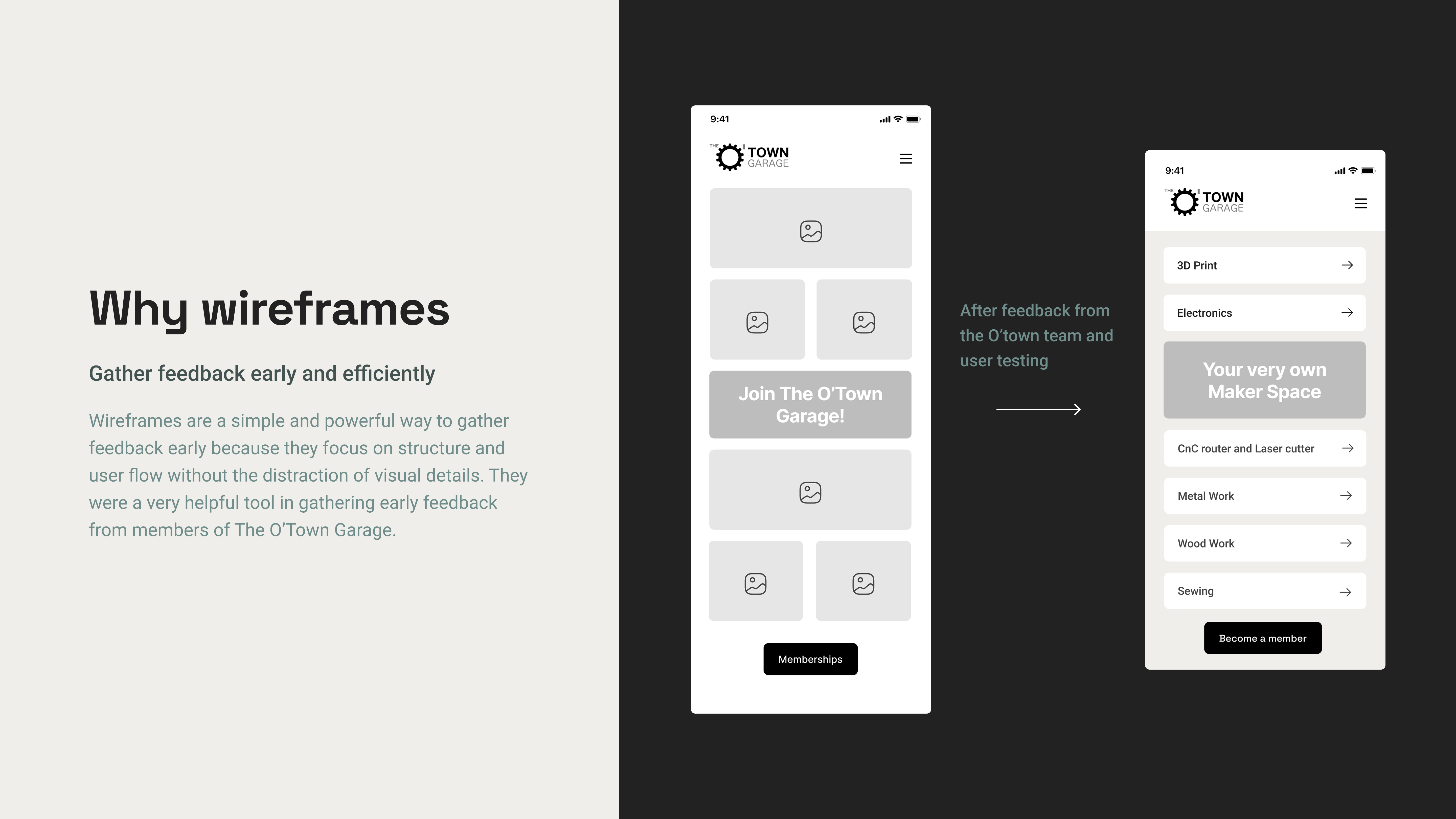 O'town Garage Makerspace: Wireframes - intro