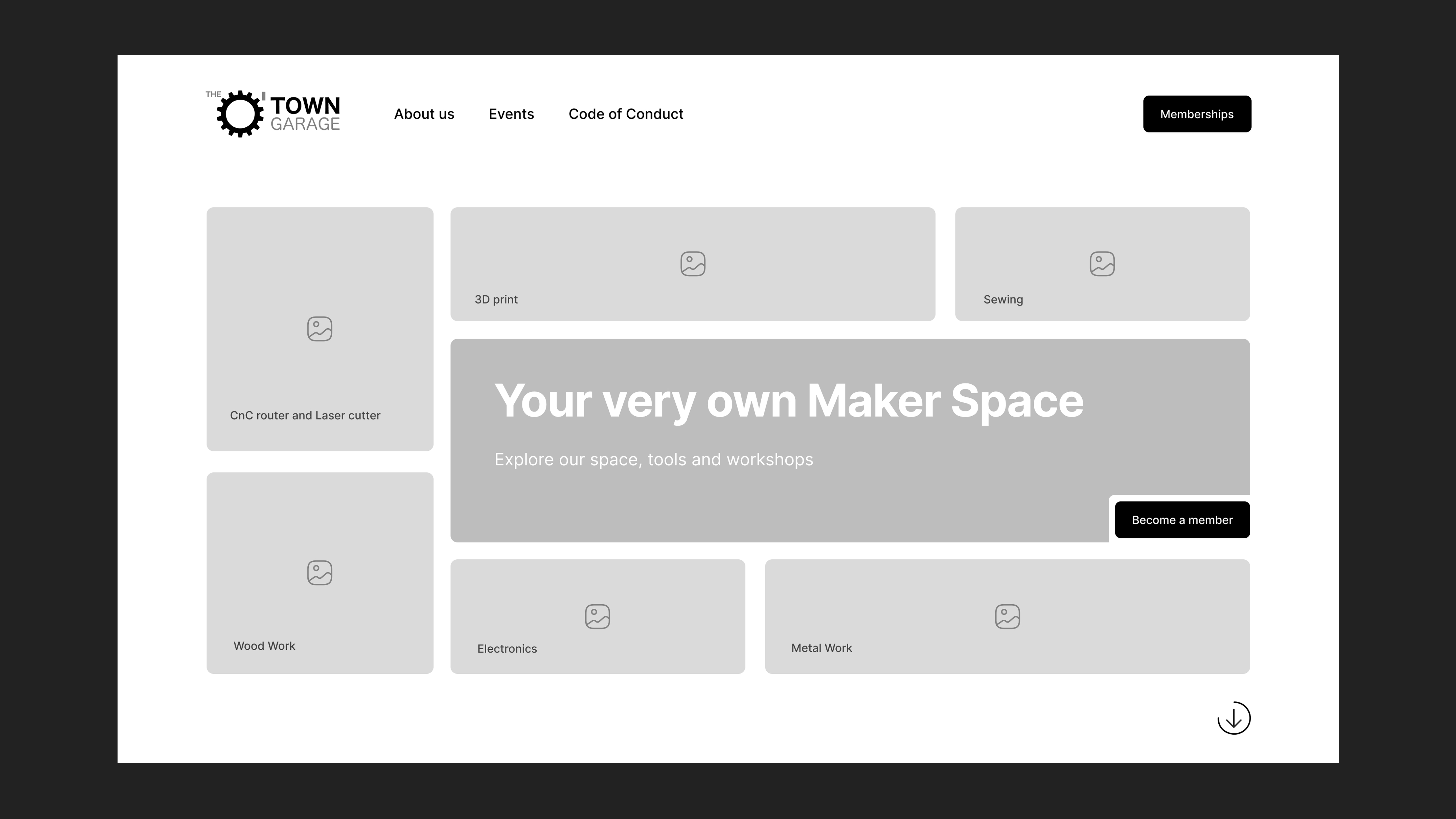 O'town Garage Makerspace: Wireframes - web