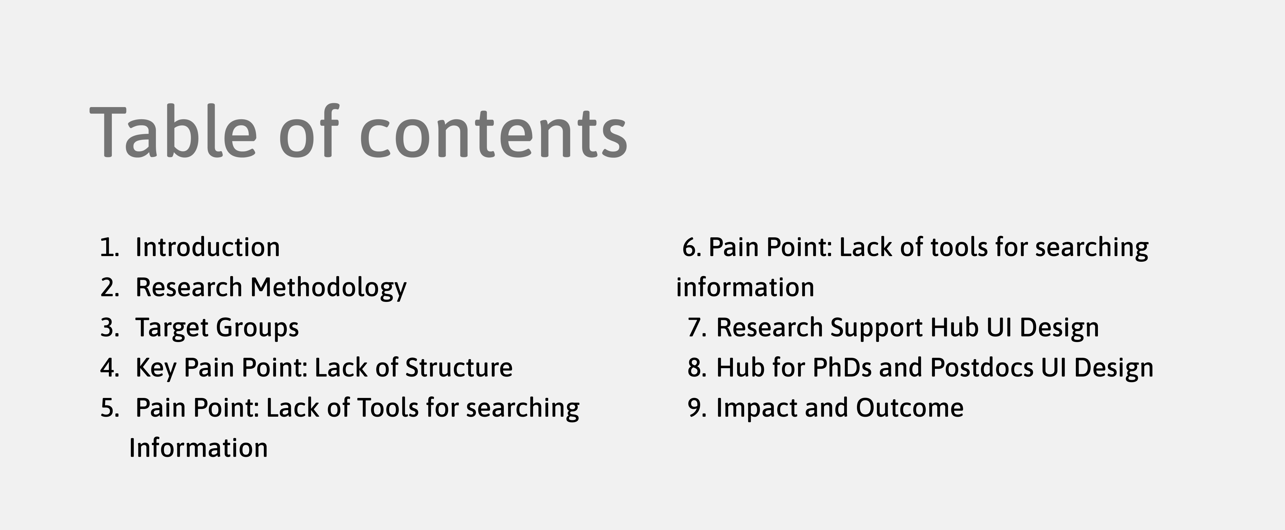 SDU intranet: Table of contents